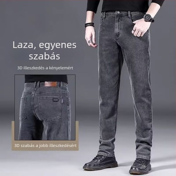 Férfi könnyű nyári farmernadrág, egyenes szárú, elasztikus, mindennapi viselet.
