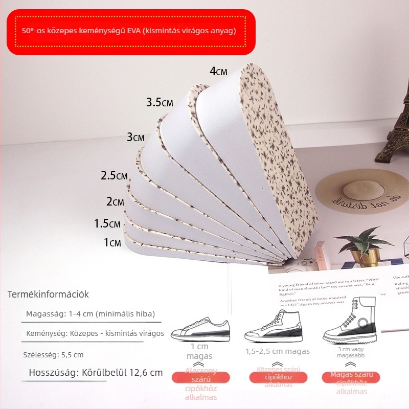 1–4 cm-es magasságot növelő talpbetét tehénbőrből, belső rejtett magasság növelő betét nőknek, puha, kényelmes, lélegző és ütéscsillapító