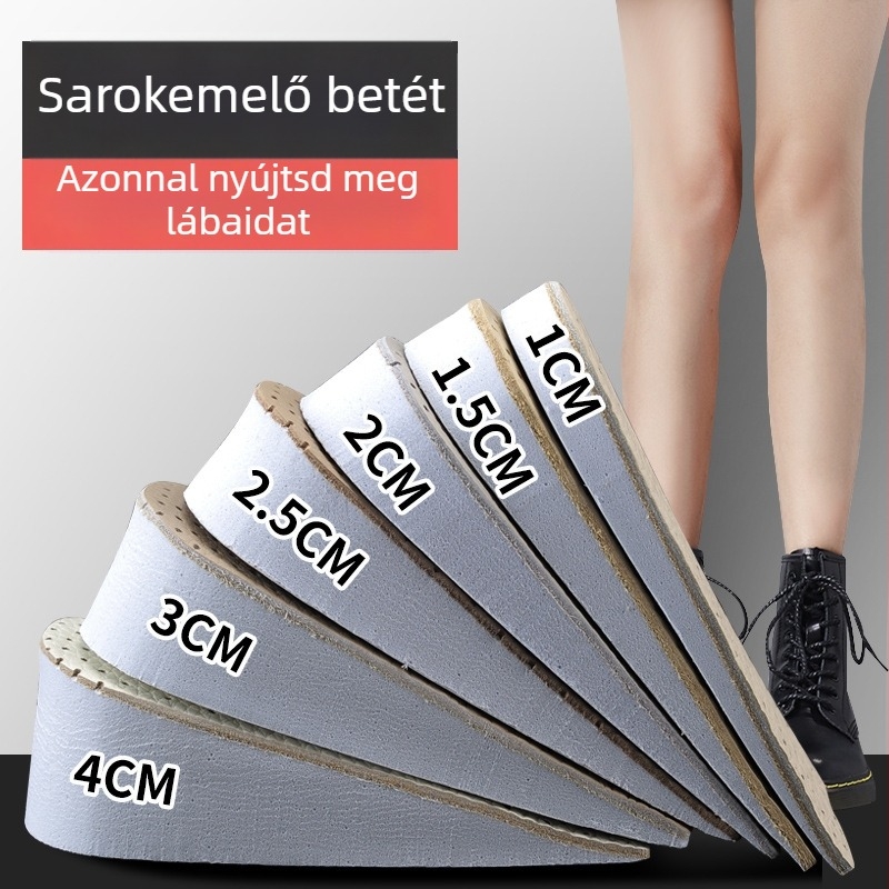 1–4 cm-es magasságot növelő talpbetét tehénbőrből, belső rejtett magasság növelő betét nőknek, puha, kényelmes, lélegző és ütéscsillapító