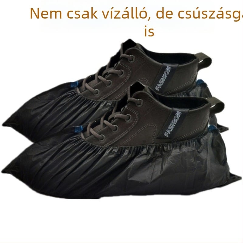 100 fekete CPE egyszer használatos cipővédő, vízálló, csúszásmentes, vastagított, beltéri használatra, diákok számára