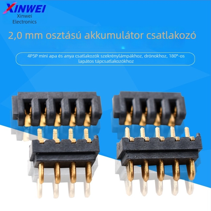 4P5P mini akkumulátor csatlakozó, 2,0 mm-es közép, férfi és női csatlakozók, 180° pengés csatlakozó