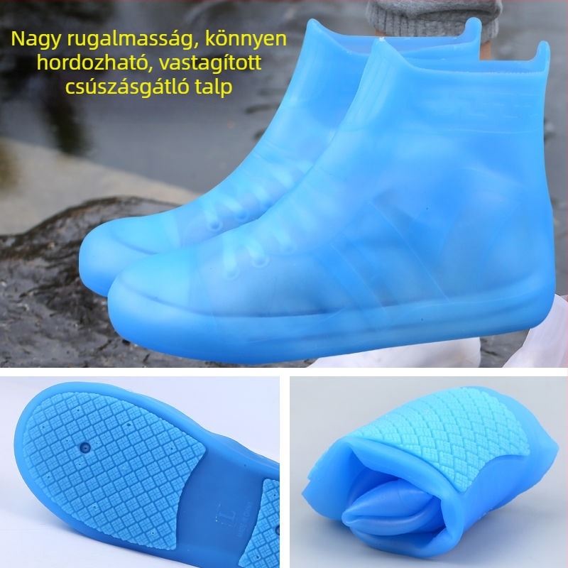 Vastagított szilikon esőcipővédő, csúszásmentes, kopásálló, vízálló, felnőtteknek (férfiak és nők)