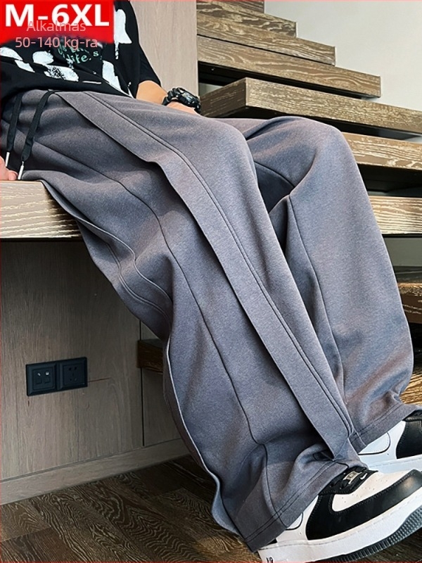 Nyári férfi Hongkong-stílusú harémnadrág patchwork részletekkel, széles láb, laza szabás, 100% pamut, sportos mindennapi viselet, plusz méret