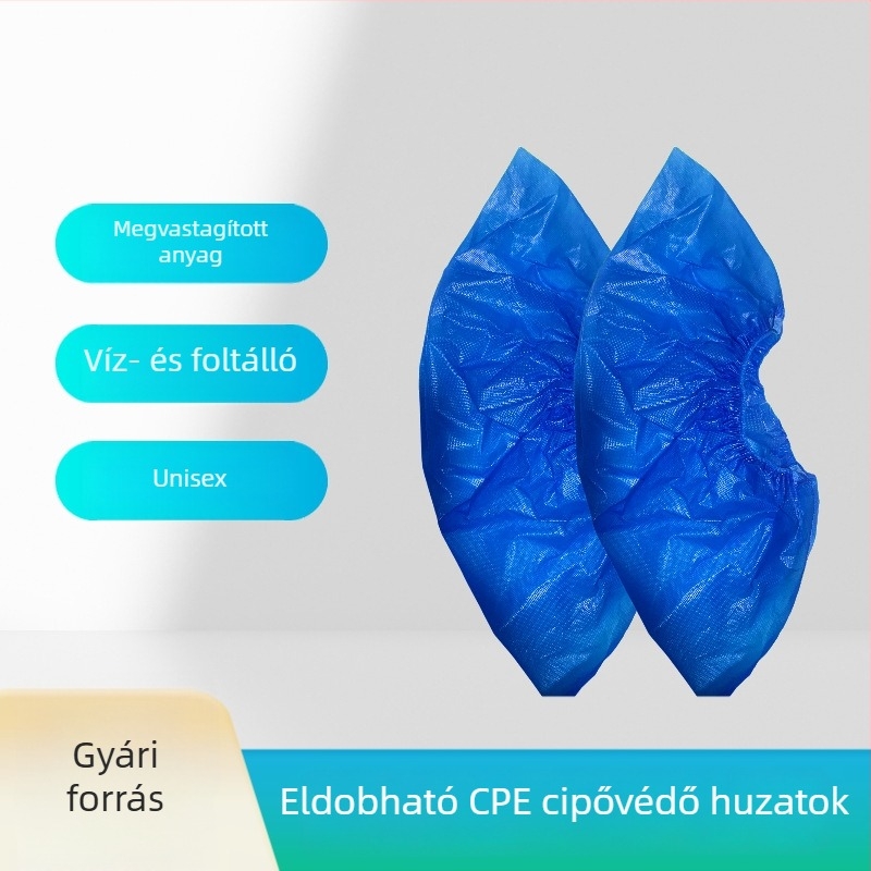 CPE műanyag cipővédők, egyszer használatosak, vastagítottak, vízállóak, kopásállóak, csúszásmentes beltéri használatra