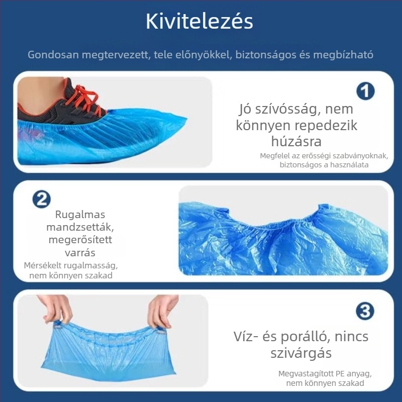 CPE műanyag cipővédők, egyszer használatosak, vastagítottak, vízállóak, kopásállóak, csúszásmentes beltéri használatra