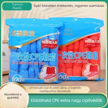 Egyszer használatos cipővédők, vastagítottak, vízállóak, porállóak, csúszásmentesek, CPE-plasztikából, piros, 100 darab
