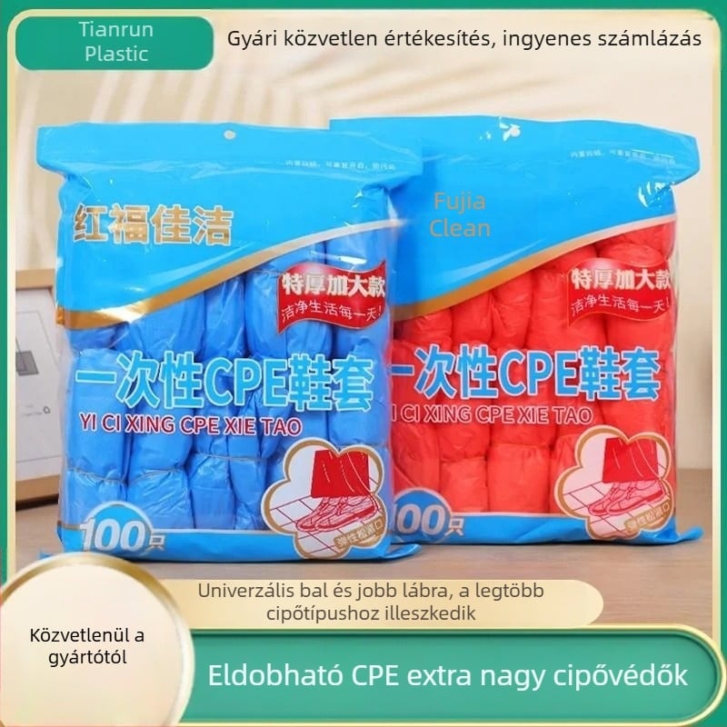 Egyszer használatos cipővédők, vastagítottak, vízállóak, porállóak, csúszásmentesek, CPE-plasztikából, piros, 100 darab