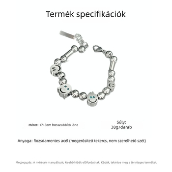 Uniszex titán acél karkötő gyöngyökkel, kísérteties mosoly mintával – hip-hop stílus