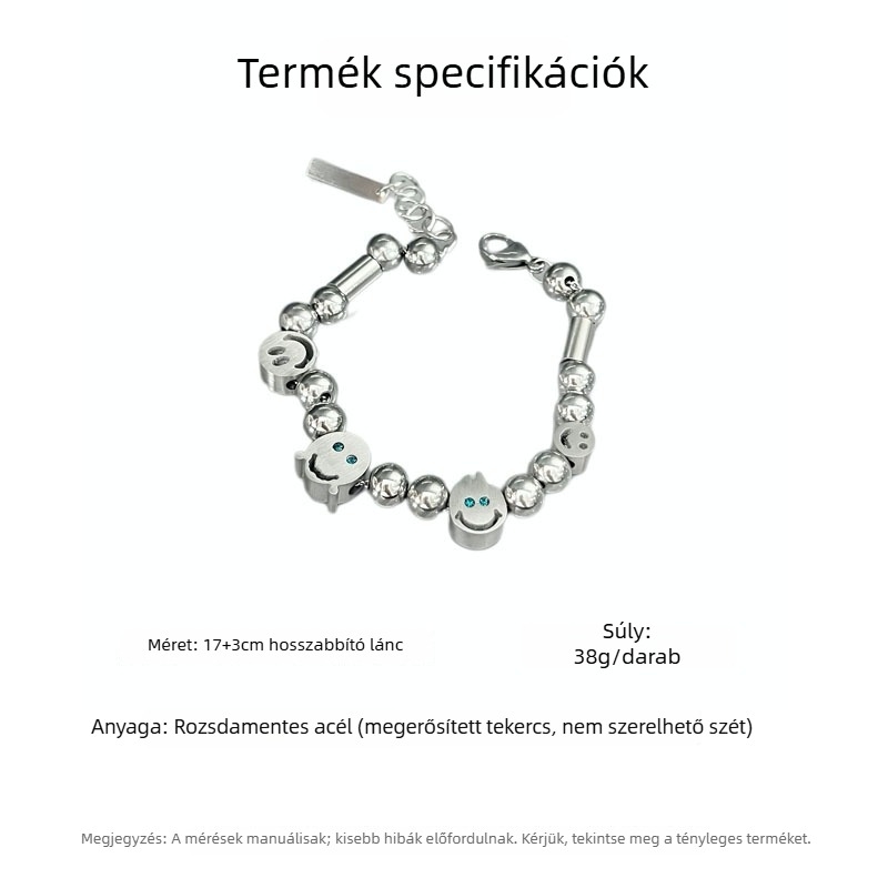 Uniszex titán acél karkötő gyöngyökkel, kísérteties mosoly mintával – hip-hop stílus