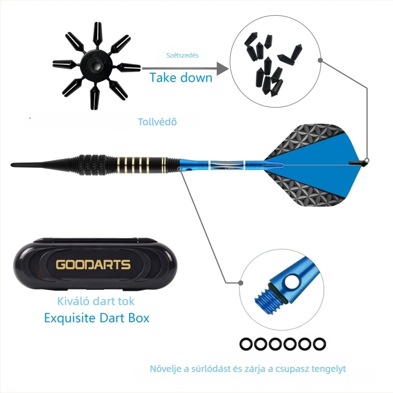 GOODARTS Puha hegyû darts készlet, bronz test, 18 g, mûanyag fejû, elektronikus darts pályákhoz