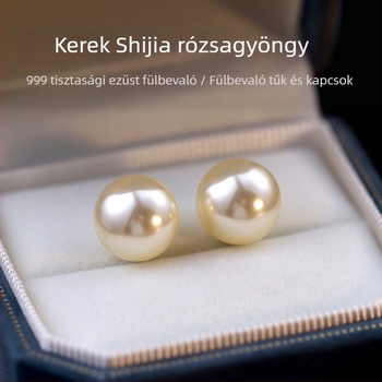 999 ezüst klipszes fülbevalók, szárított rózsa gyöngyökkel, geometriai dizájn, luxus érzet