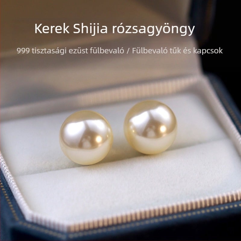 999 ezüst klipszes fülbevalók, szárított rózsa gyöngyökkel, geometriai dizájn, luxus érzet