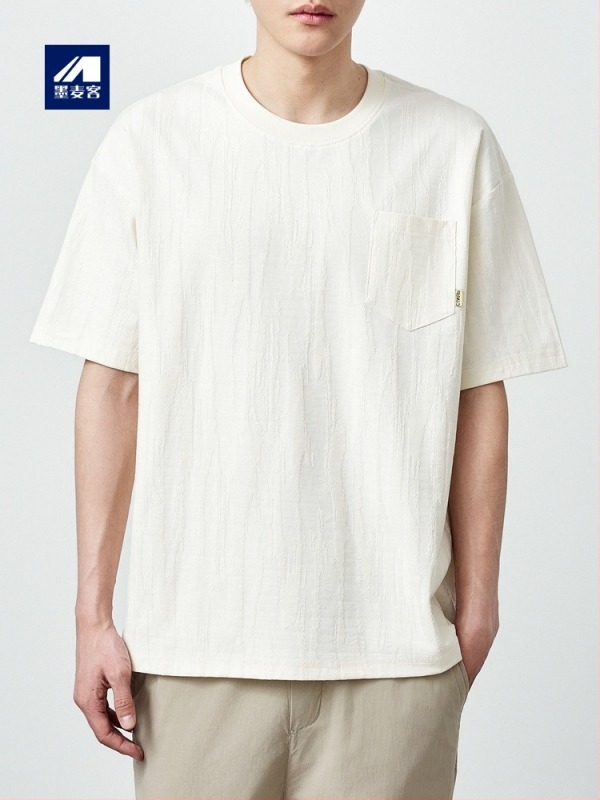 Momaik texturált férfi rövid ujjú T‑shirt, laza szabás, nyár 2026, modell 71298