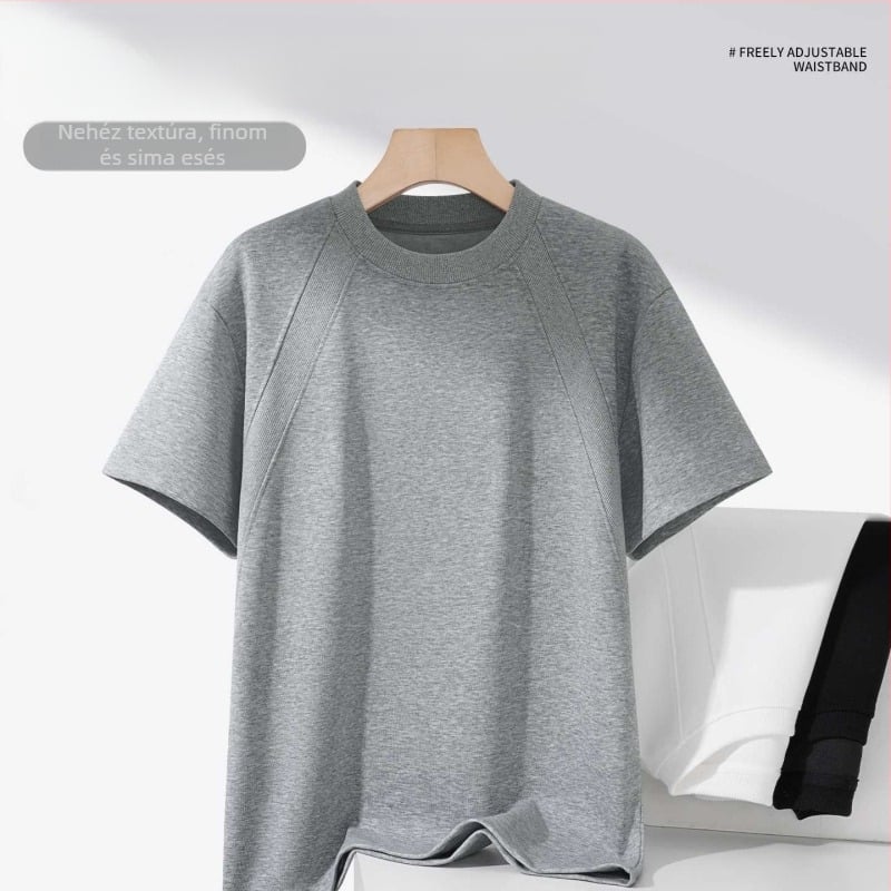 Férfi rövid ujjú pamut póló dekonstrukciós patchwork mintával, nyár, kerek nyakú, szabad szabás