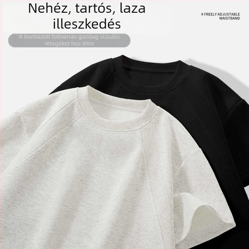 Férfi rövid ujjú pamut póló dekonstrukciós patchwork mintával, nyár, kerek nyakú, szabad szabás
