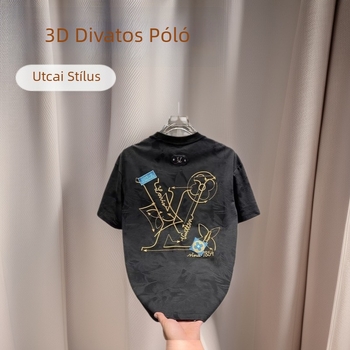 Férfi rövid ujjú póló, koreai stílus, 3D nyomtatás, hétköznapi utcai viselet