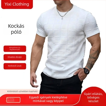 2026 Férfi rövid ujjú jacquard kötött pulóver kerek nyakú bordázott szegéllyel