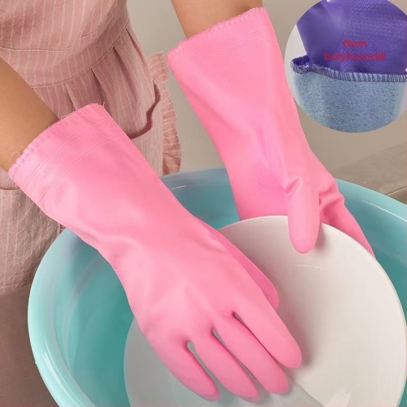Fleecével bélelt vastag latex kesztyűk konyhai mosogatáshoz, olajálló