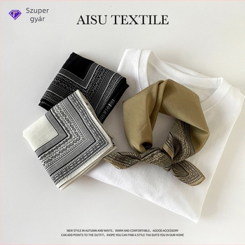 Fekete-fehér négyzetes sál pamut- és len- és selyem keverékéből, 70×70 cm, sokoldalú divat kiegészítő