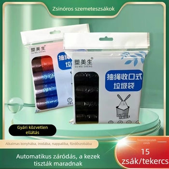 Plastic Meisheng Konyhai fekete zsákok zsinóros zárással, nagy méret, vastag, háztartási használatra, 500 darabos csomag