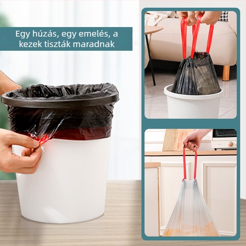 Plastic Meisheng Konyhai fekete zsákok zsinóros zárással, nagy méret, vastag, háztartási használatra, 500 darabos csomag