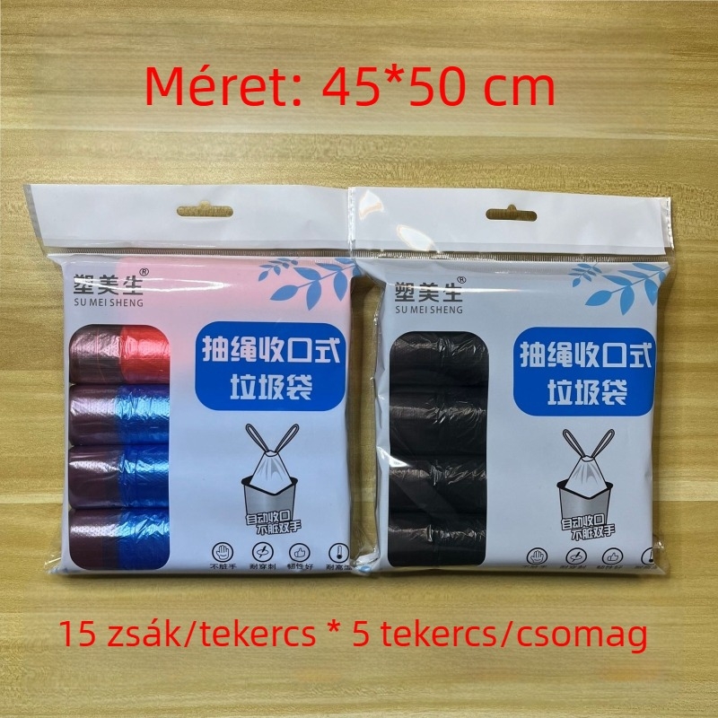Plastic Meisheng Konyhai fekete zsákok zsinóros zárással, nagy méret, vastag, háztartási használatra, 500 darabos csomag