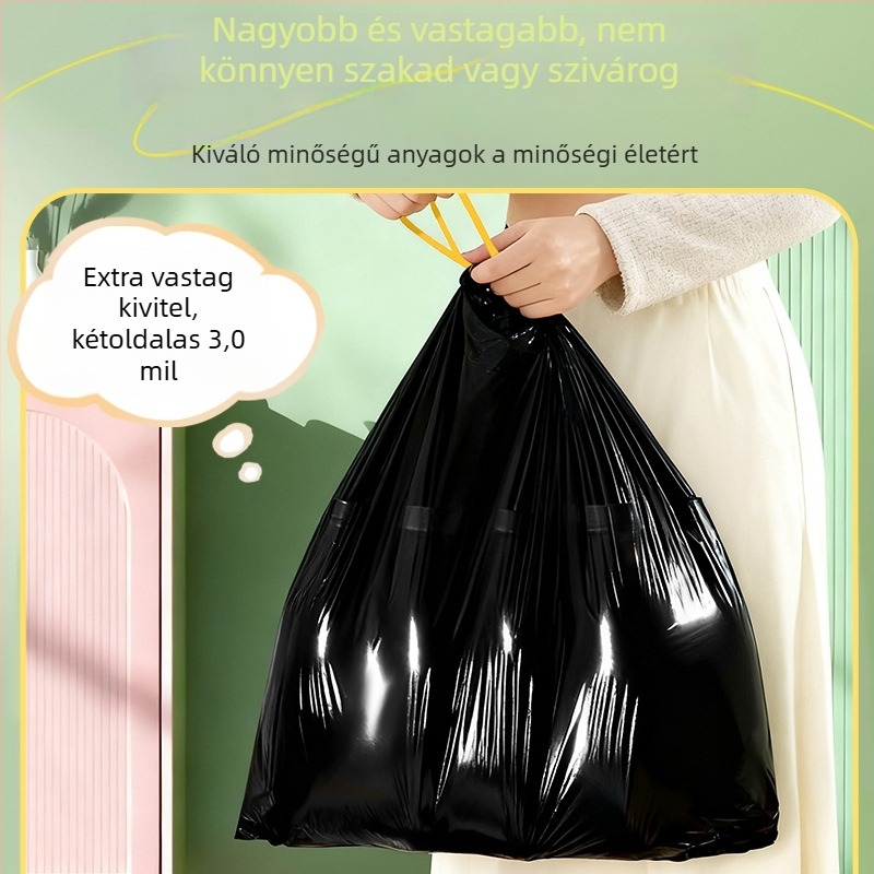 Xiangyeer vastagított fekete szemeteszsákok kötőzsinórral, háztartási konyhai használatra