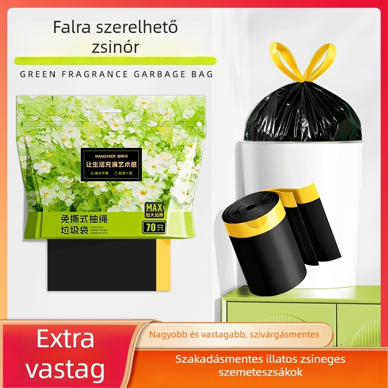Xiangyeer vastagított fekete szemeteszsákok kötőzsinórral, háztartási konyhai használatra