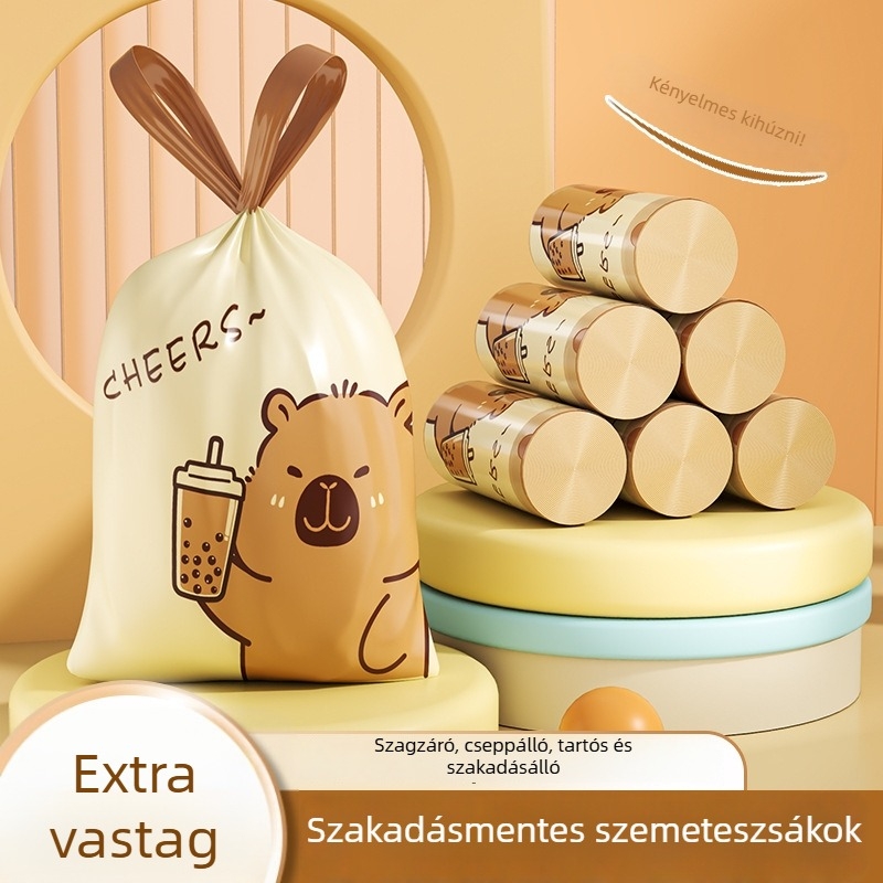 Rajzfilm mintás szemeteszsák kötőzsinórral, háztartási használatra, ultranagy vastagságú műanyag, automatikus zárás