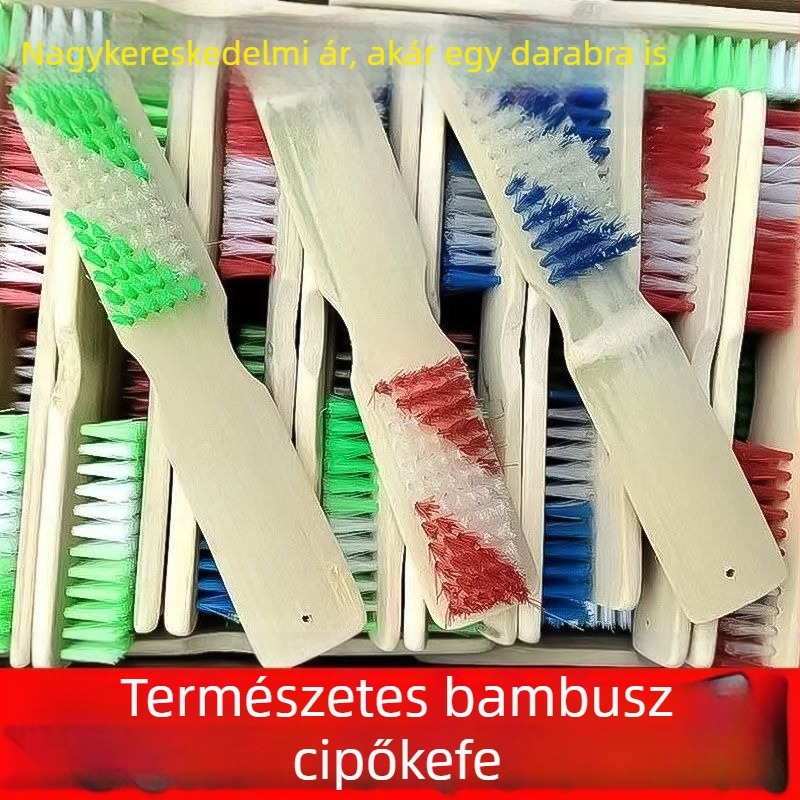 Természetes bambusz cipőecset, kemény sörtékkel, hosszú nyéllel, cipők, padlók és szőnyegek tisztítására, ruhatisztító ecset