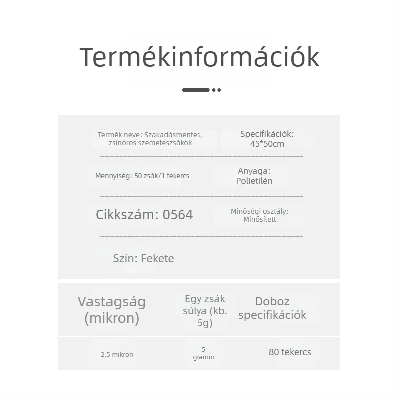 Vastagított, illatosított felhúzós szemeteszsákok, egyszer használatosak, irodába, otthonra és a konyhába, nagy tekercsben