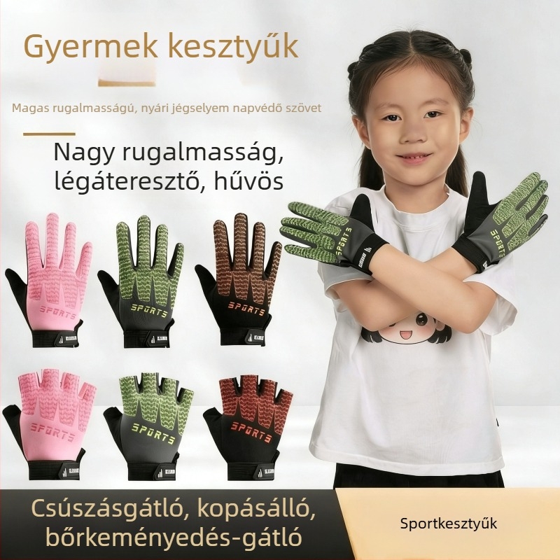 Gyermekek nyári vékony kerékpáros kesztyűk kültéri edzéshez, uniszex, csúszásmentes