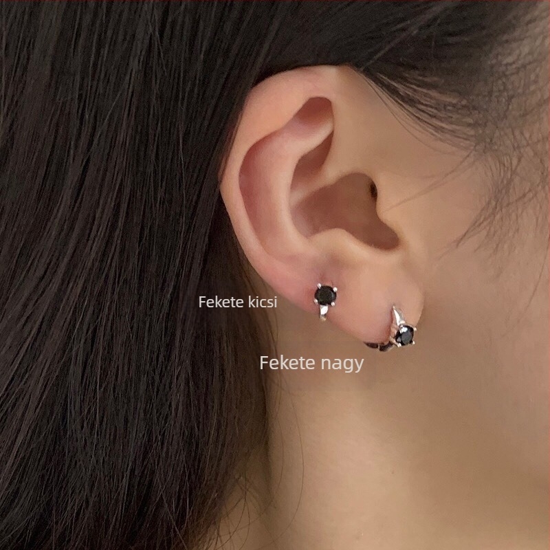 925-ös ezüst fülbevalók fekete és fehér zirkóval, elegáns, minimalist és sokoldalú