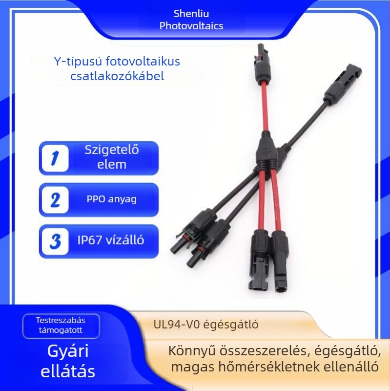 Y-típusú napelem kábel 2-az-1-ben és 3-az-1-ben csatlakozókkal