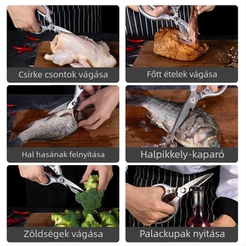 Rozsdamentes acélból készült nagy teherbírású konyhai olló grillhez, halhoz, húsokhoz és csontokhoz
