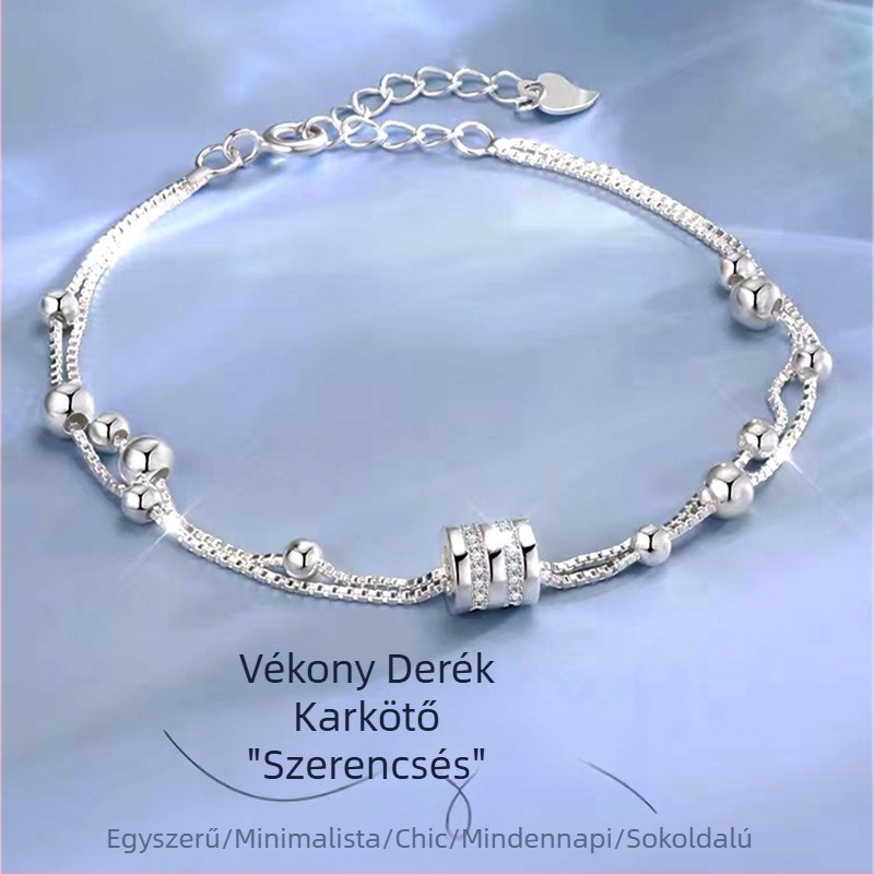 Kétsoros karkötő gyémántokkal díszítve nőknek, ezüstbevonatú gyöngyökkel, minimalist erdei dizájn