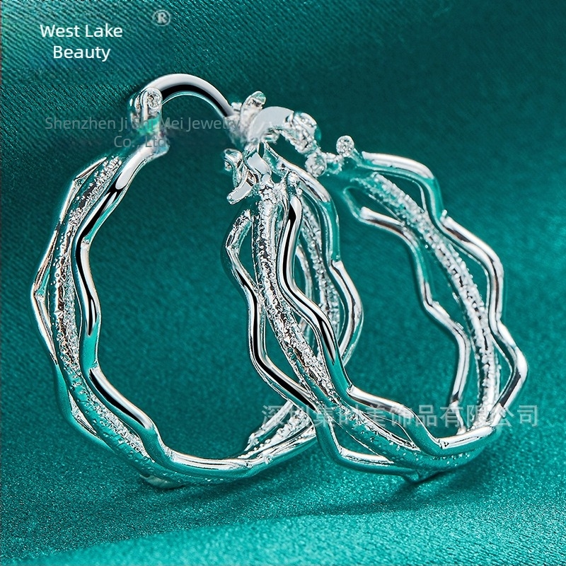 West Lake Beauty Geometriai matt ezüst három karika fülbevalók nőknek