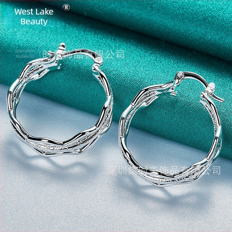 West Lake Beauty Geometriai matt ezüst három karika fülbevalók nőknek