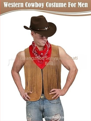 Férfi rövid bojtos mellény Western cowboy stílusban, hippie hangulat