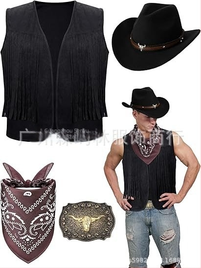 Férfi rövid bojtos mellény Western cowboy stílusban, hippie hangulat
