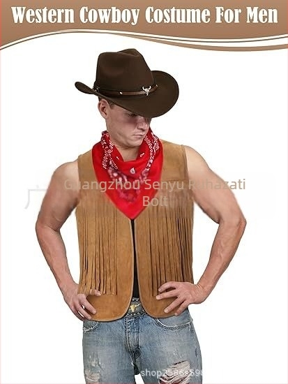 Férfi rövid bojtos mellény Western cowboy stílusban, hippie hangulat