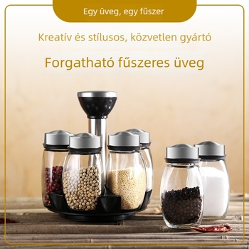 Forgó üveg fűszertartó készlet – hét darabból álló konyhai tartozat sótartóval
