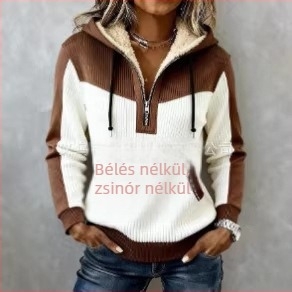 Női kapucnis pulóver, imitációs farmer mintázat, őszi-téli szezon, laza szabás, hosszú ujjú, 3D hatás