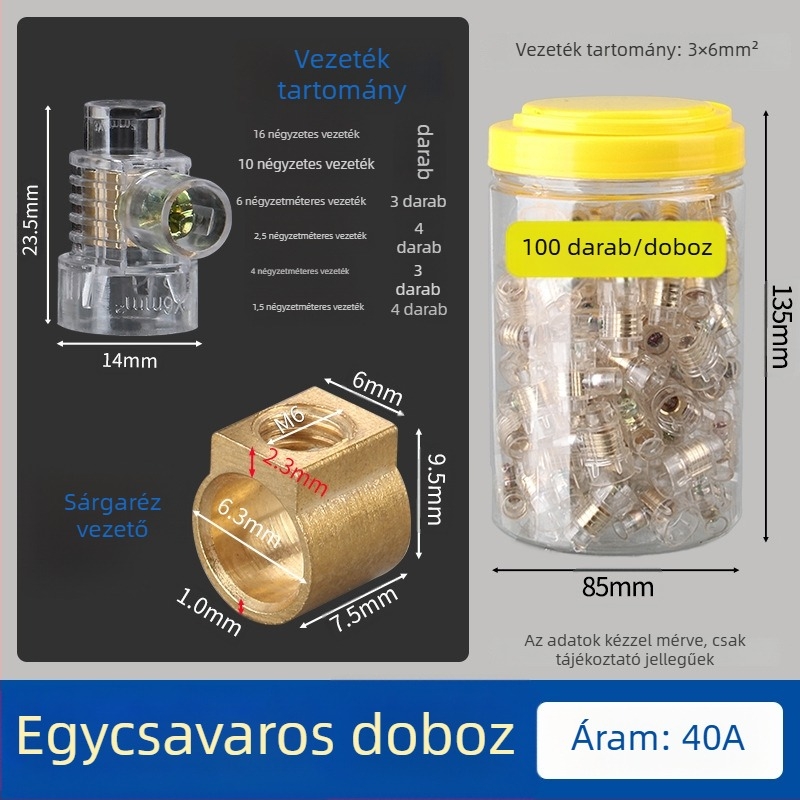 6/10 négyzetes keresztmetszetű csavaros crimp sapka, nagy teljesítményű vezetékgyorsító csatlakozó és párhuzamos huzal terminál