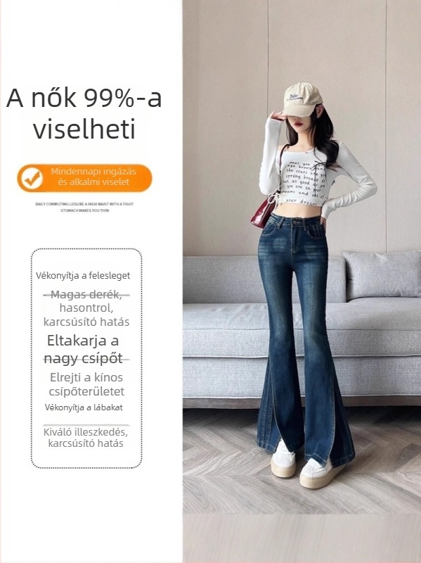 Női magas derekú, széles szárú farmernadrág, földig érő, ősz 2025