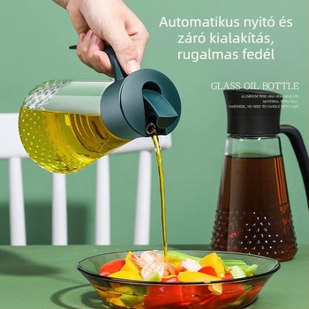 Üveg olajtartó palack fordított dizájnnal, szivárgásmentes, nagy kapacitású, automatikus nyitás-zárású kifolyó szójaszósz és ecet számára