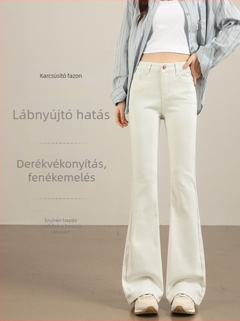 Fehér női mindennapi slim-fit mikroflare farmernadrág, 2026 tavasz–ősz, kis méret