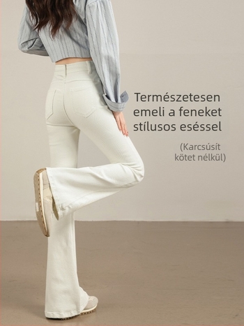 Fehér női mindennapi slim-fit mikroflare farmernadrág, 2026 tavasz–ősz, kis méret