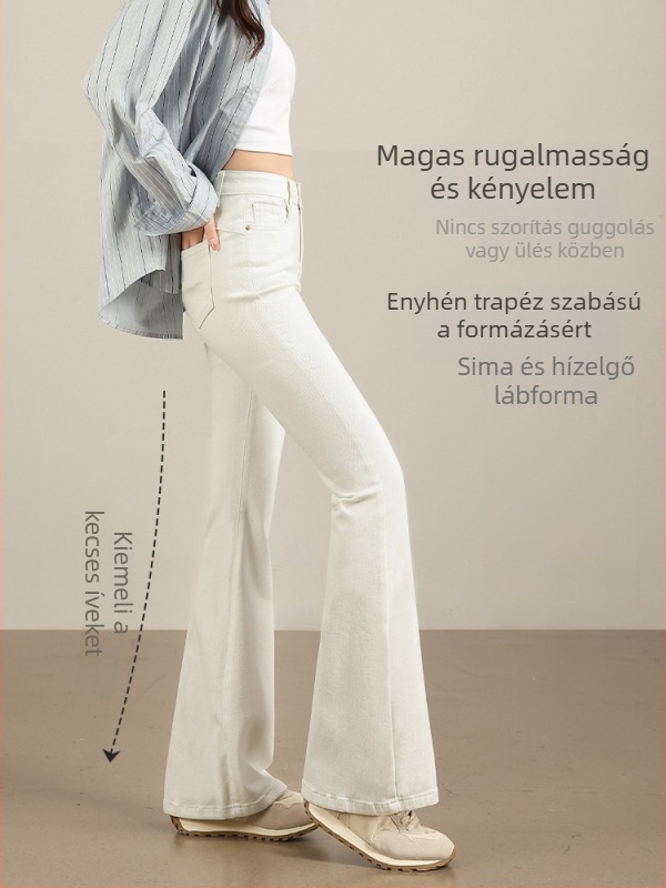 Fehér női mindennapi slim-fit mikroflare farmernadrág, 2026 tavasz–ősz, kis méret