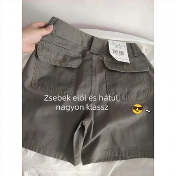 Plusz méretű magas derékú, egyenes szabású farmernadrág zsebekkel, 3/4 hosszú, mindennapi munkastílus